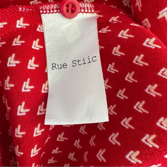 Rue Stiic Red Printed Deep V Neck Font Buttons Midi Dress Size Small - Picture 8 of 8